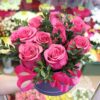 9 розовых роз в шляпной коробке